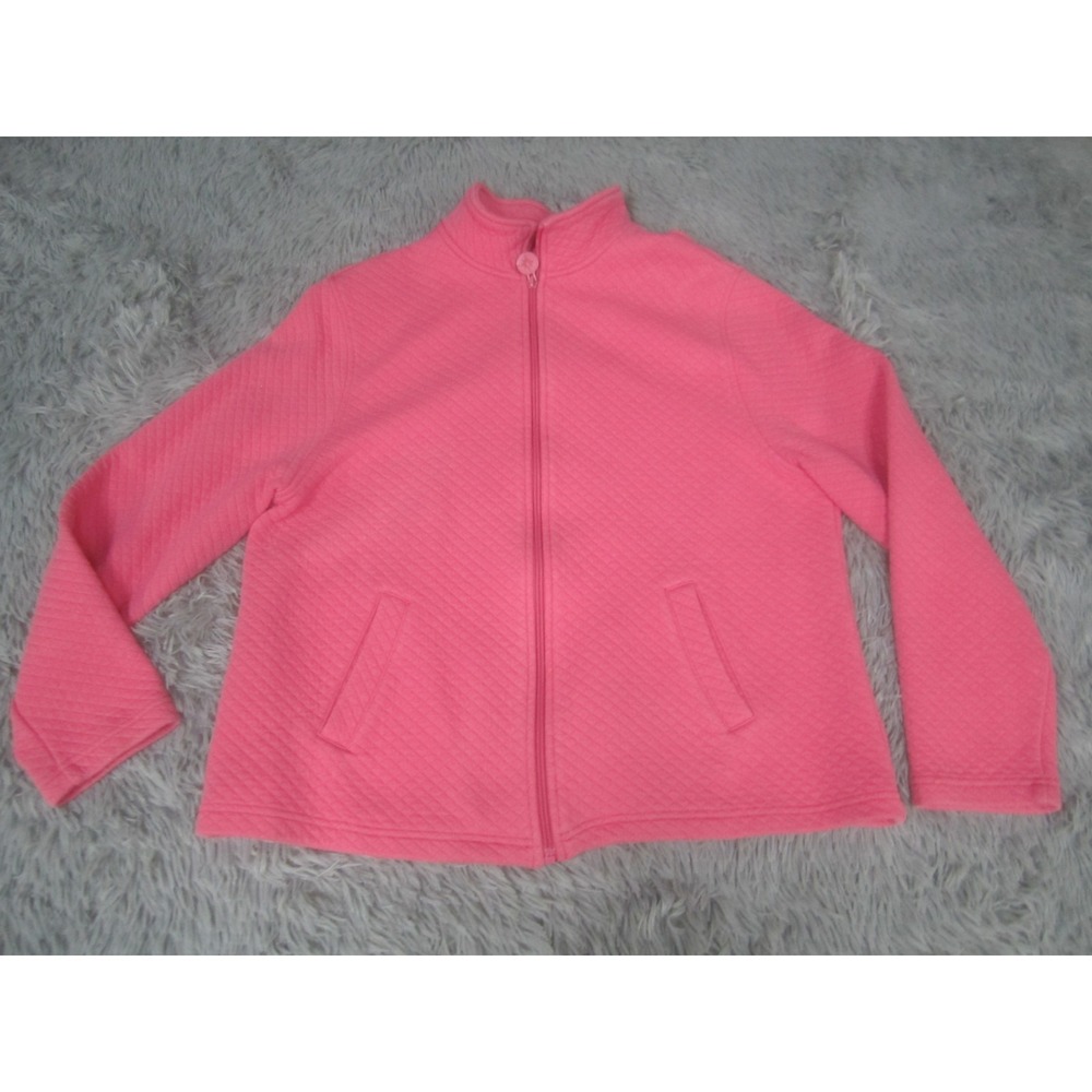 Koret Womens Jacket Large Pink Mock Neck Long Sleeve Zip‎ Up Cotton Blend Casual